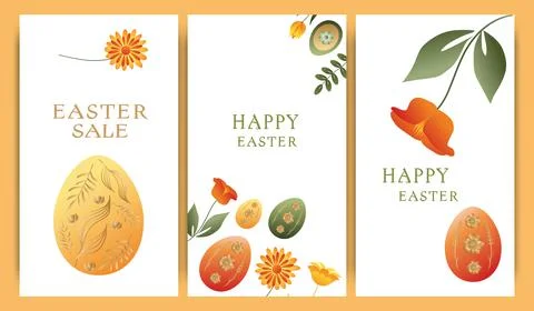Set of vector illustrations, story templates, postcards, Easter theme, rabbit Stock Illustration