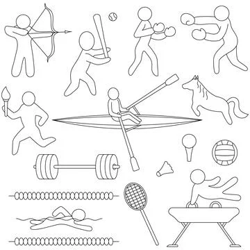 Set of vector illustrations on the theme of sports. Sketch. Stock Illustration