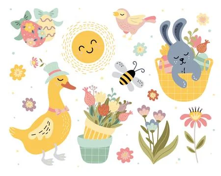 A set of vector illustrations with traditional elements of Easter goose goose 스톡 일러스트