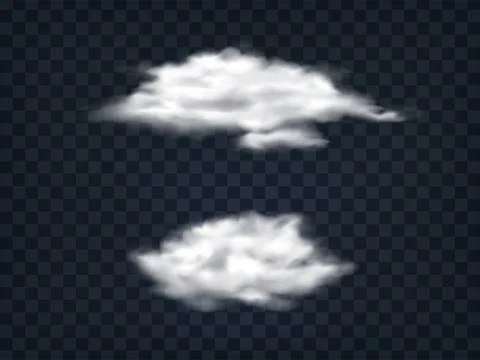 Set of vector illustrations of translucent white clouds. Stock-Illustration