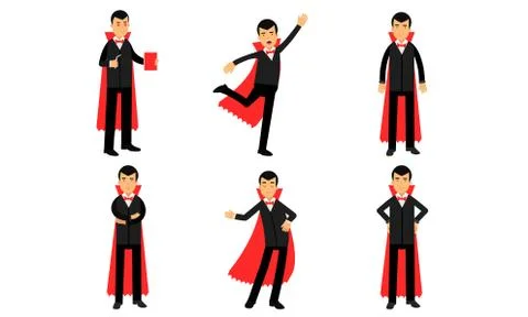 Set Of Vector Illustrations With Vampire Poses Cartoon Character Isolated On Stock Illustration