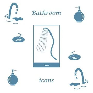 Set of vector illustrations of variety bathroom elements: faucet, liquid soap Illustrazione stock