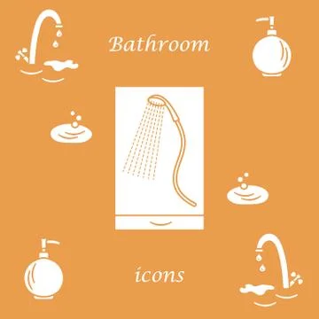 Set of vector illustrations of variety bathroom elements: faucet, liquid soap Stockillustratie