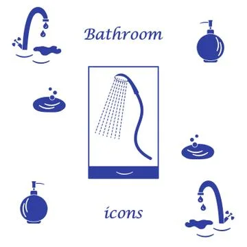 Set of vector illustrations of variety bathroom elements: faucet, liquid soap Illustrazione stock