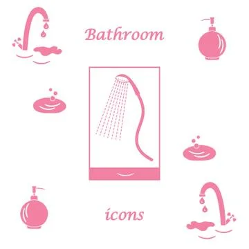 Set of vector illustrations of variety bathroom elements: faucet, liquid soap Illustrazione stock
