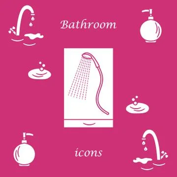 Set of vector illustrations of variety bathroom elements: faucet, liquid soap Illustrazione stock