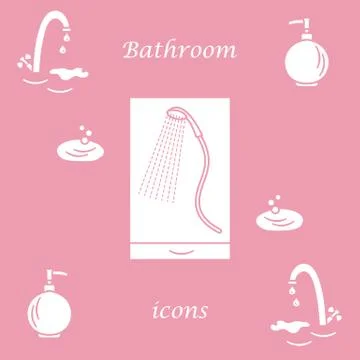 Set of vector illustrations of variety bathroom elements: faucet, liquid soap Illustrazione stock