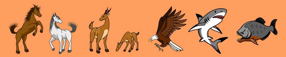 Set of vector illustrations of various animals. Stock Illustration