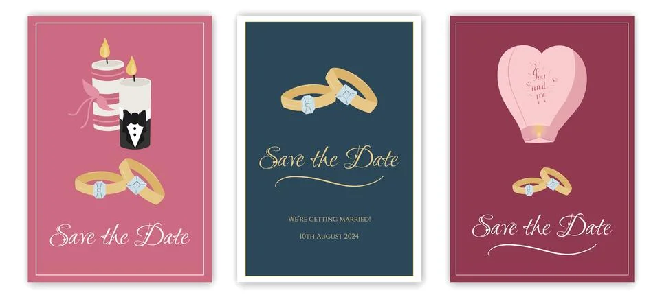 Set of vector illustrations, wedding invitations Stock Illustration