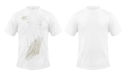 Set of vector illustrations of a white T-shirt with a dirty stain and clean Stock-Illustration