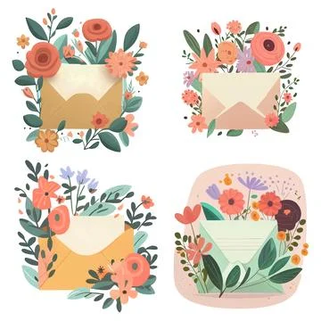 Set vector illustrtion of flower in pack box mail isolated Stock Illustration