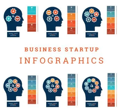 Set vector image for infographic. Head with gearwheels, thinking human target Stock Illustration
