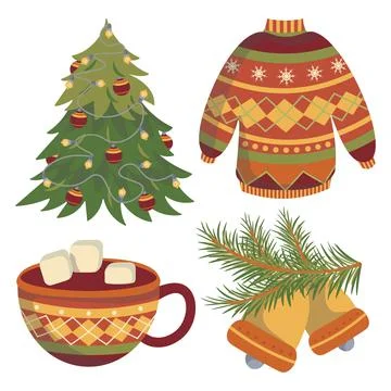 A set of vector images of a Christmas New Years sweater in the ornament Stock Illustration
