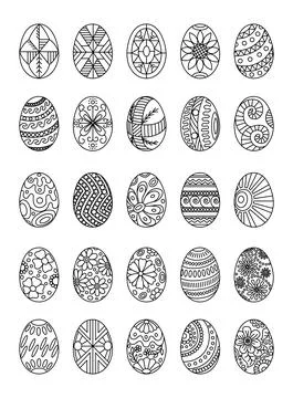 Set of vector images of contour Easter eggs with patterns Illustrazione stock