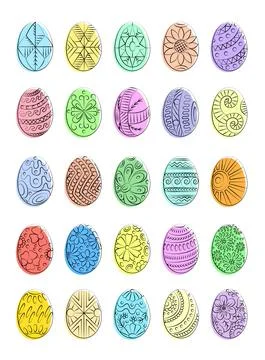 Set of vector images of contour Easter eggs with patterns. 스톡 일러스트