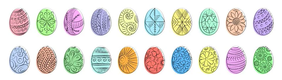 Set of vector images of contour Easter eggs Illustrazione stock