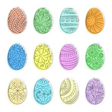 Set of vector images of contour Easter eggs with patterns. Elements for creating Stock Illustration