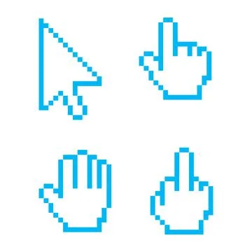 Set of vector images of cursors and gestures. Set of pixel art style icons. Stock Illustration