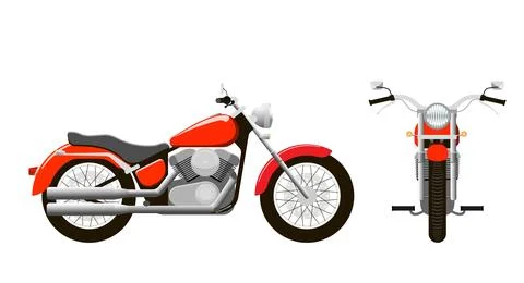 Set of vector images of a motorcycle, front, side view. Chopper. Stock Illustration