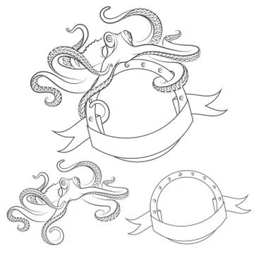 Set of vector images with octopus. Isolated objects. Stock Illustration