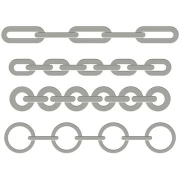 Set of vector images of steel chains of various shapes. Illustrazione stock