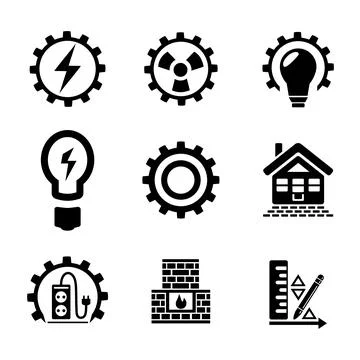 A set of vector industry icons in black. Stock Illustration