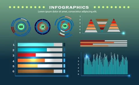 Set of vector infographic elements with maps and icons. Infographics on a dark Stock Illustration