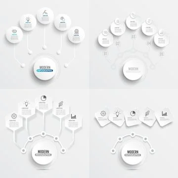 Set vector infographic template with 3D paper label, integrated circles. Busi Stock Illustration