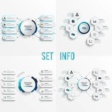 Set vector infographic template with 3D paper label, integrated circles. Busi Stock Illustration