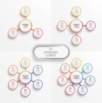 Set vector infographic template with 3D paper label, integrated circles. Busi Stock Illustration