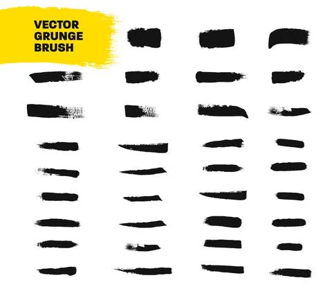 Set of vector ink grunge brushes isolated on white background Stock Illustration