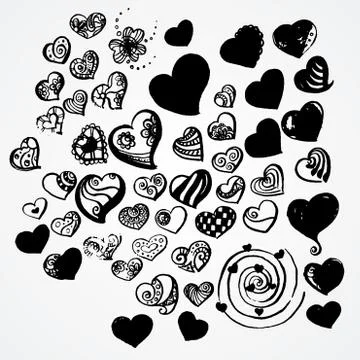 Set of vector ink hearts. Blots. Grunge. Vortex 스톡 일러스트