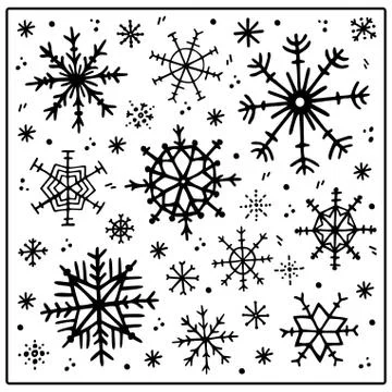 Set vector isolated element. Snowflakes. Hand drawn doodle. Stock Illustration