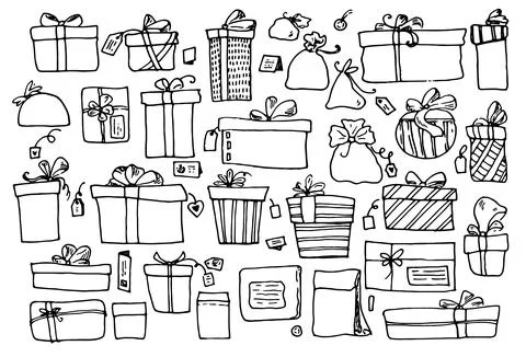 Set of vector isolated elements for holiday gift Boxes greeting cards. hand Stock Illustration