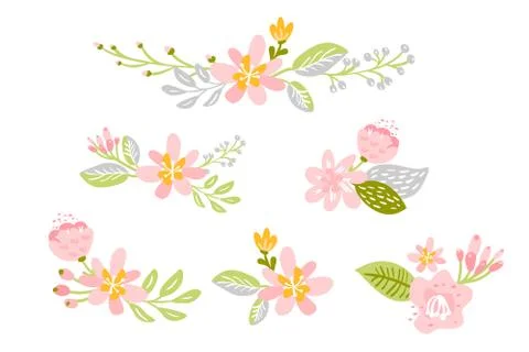 Set of Vector isolated flat flower on white background. Spring scandinavian Illustrazione stock