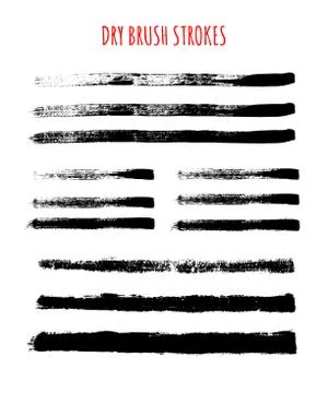 Set of vector isolated hand drawn dry brush textured strokes. Illustration