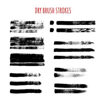 Set of vector isolated hand drawn dry brush textured strokes. Stock Illustration