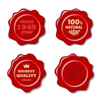 Set of vector isolated red wax stamp Stock Illustration