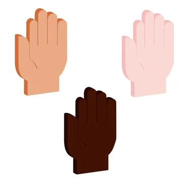Set of vector isometric hand palm icon in three skin colors Stock Illustration