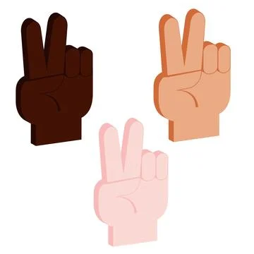 Set of vector isometric hands with two fingers up in peace or victory symbol Stock Illustration