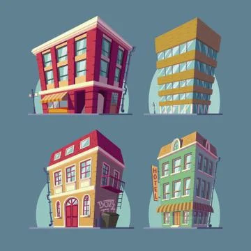 Set of vector isometric icons buildings in Cartoon style イラスト素材