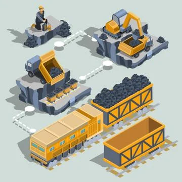Set of vector isometric isolated elements of the coal mining industry Stock Illustration