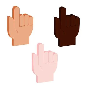 Set of vector isometric palm icon with pointing finger in three skin colors Stock Illustration