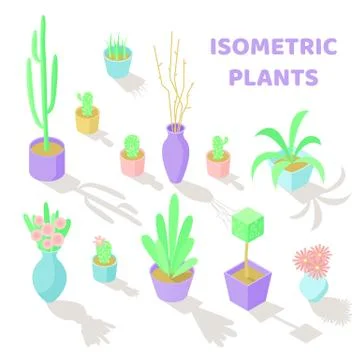 Set of vector isometric plants Stock Illustration