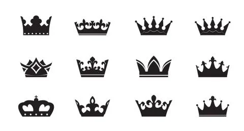 Set of vector king crowns icon on white background. Vector Illustration. Embl Stock Illustration