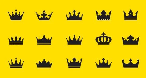 Set of vector king crowns icon on yellow background. Vector Illustration. Emb Illustrazione stock