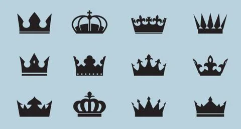 Set of vector king crowns icon on blue background. Vector Illustration. Illustrazione stock