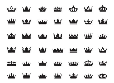 Set of vector king crowns icon on white background. EPS outline Illustration. Stock Illustration