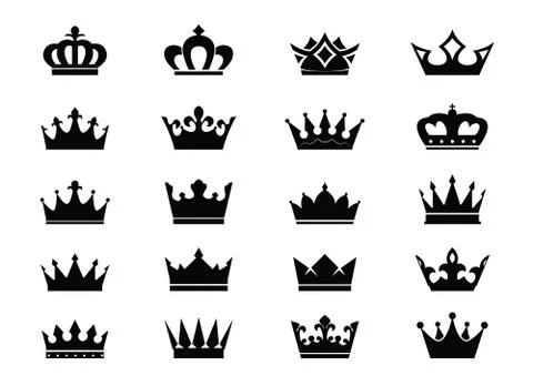 Set of vector king crowns icon on white background. EPS outline Illustration. Stock Illustration