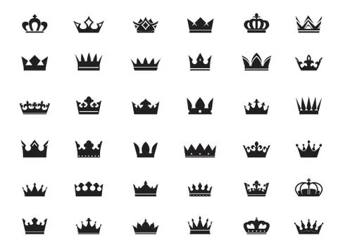 Set of vector king crowns icon on white background. EPS outline Illustration. Illustrazione stock